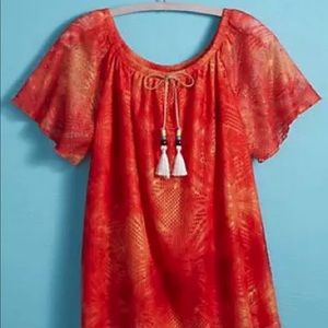Adrian Delafield Orange Crochet Peasant Top